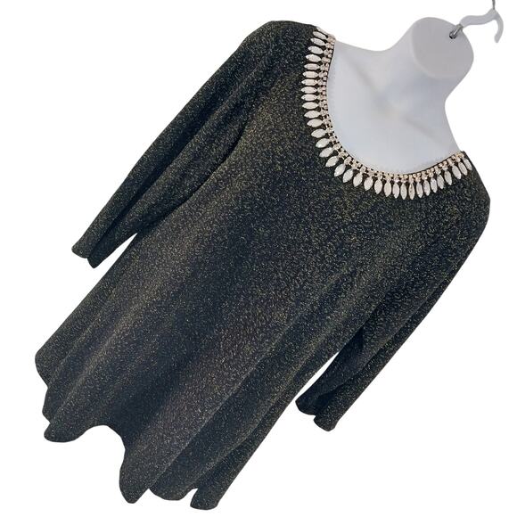 NWOT! LA VANYA! FAB BLACK AND SILVER METALLIC STRETCH KNIT, JEWELED TUNIC! SZ 2X - Picture 9 of 9